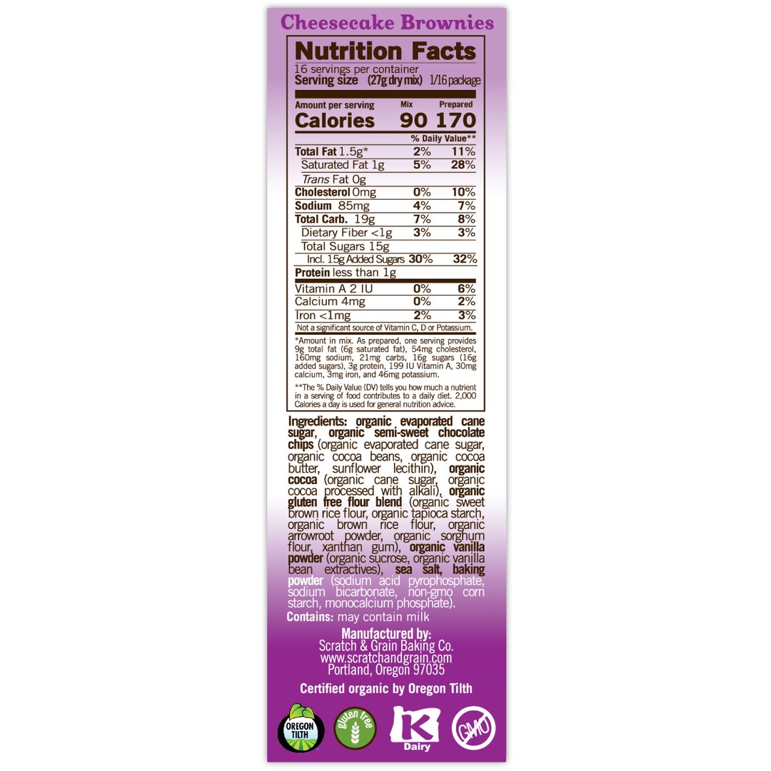 Organic Gluten Free Brownie Mix Nutrition